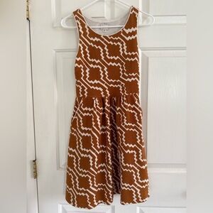 Anthropologie Sleeveless Geometric Fit & Flare Dress Brown White Size 2 Pockets